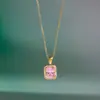 Collar Jieding de Acero de Titanio con Circonita Rosa, Collar con Colgante de Lujo Ligero de Nicho, Joyería de Acero Inoxidable para Mujeres, Cadena de Clavícula de Gama Alta
