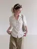 Camisa Branca de Linho Estilo Francês Estilo Old Money para Mulheres, Blusa de Algodão e Linho de Verão de Alta Qualidade com Ajuste na Cintura, Elegante Top de Manga Três Quartos