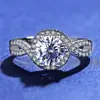 Anillo de moda clásico bañado en plata con diamante de 1 quilate para pareja, anillo de boda de lujo, bolsa redonda, propuesta de matrimonio de lujo, explosiones transfronterizas