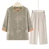 Roupas de verão para o Dia das Mães para idosos, blusas estilosas primavera-verão para avós, novo conjunto de duas peças de camisa e calça estilo chinês