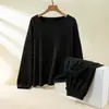 Otoño e Invierno Cuello Redondo Cálido Manga Larga Camiseta Básica Conjunto de Dos Piezas talla extra Casual Ajustado Color Sólido Ropa de Otoño Pantalones de Otoño Traje Interior