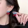 Pendientes de Cereza de Colores Contrastantes Dulces y Lindos, Tachuelas para Orejas con Lazo Estilo Coreano Femenino, Pendientes de Frutas Creativos Personalizados para Mujer