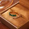 Anillo Abierto de Bambú Articulado de Gama Alta Ajustable con Zirconia Incrustada en Chapado de Oro Real Color de Esmalte de Goteo de Aceite