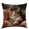 Hermosas Fundas de Cojín para Sofá de Uso Diario con Gatos Durmiendo y Flores, Adecuadas para Todas las Habitaciones, Personalizables
