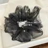 Super como de hada, scrunchie de organza perlado brillante con una textura esponjosa como de nube, estilo elegante y lujoso, accesorio para el cabello plisado