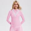 Camiseta Ribatada de Manga Longa para Mulheres, Estilo Golfe, Falso Duas Peças, Gola Reversível, Moda Esportiva, Top de Corte Justo, Roupa para Fitness, Secagem Rápida