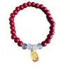 Pulsera Original de Mineral Cinabrio de una Sola Hilo 6mm para Mujer Púrpura Arena Dorada Colgante Carácter Fu Pulsera de Bajo Contenido Estilo Delgado Pulsera Retro