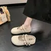 Zapatillas tipo Mula Mary Jane con Correa Tejida de Doble Hebilla, Aumento Interno de Altura, para Mujer 2026 Otoño, Suela Suave, Punta Cerrada para Exteriores, Media Zapatilla de Corte Bajo