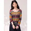 Roupa Dopamina Arco-Íris Solta Oca Chique Manga Longa Top Suéter Malha