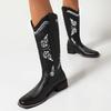 Botas de moda europeas y americanas universales Four Seasons 2024, botas de moda con mangas estampadas de mariposa de mezclilla occidental para mujer