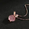 Collar Estilo Coreano Chapado en Oro Rosa Imitación Piedra Hibisco Cristal Rosa Conejo Colgante para Mujer Cadena Clavícula Joyería