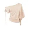 Ropa de mujer al por mayor transfronteriza 2026 otoño top asimétrico off-shoulder de deseo puro con diseño de cordón camiseta off-shoulder de manga corta
