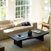 Mesa de Centro de Madeira Maciça Carbonizada Estilo Wabi-Sabi Preta de Luxo com Acabamento de Alto Padrão, Espaço de Chá Vintage, Mesa de Chá Grande, Mesa de Centro Estilo Japonês