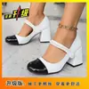 Zapatos de Cuero Grueso de Tacón Alto con Una Correa Estilo Chanel de Moda 2025 Nuevos Zapatos Mary Jane Bloque de Color Retro Francés para Mujer