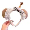 Urso Sorvete Bola de Pelo Fofa Faixa de Cabelo com Laço de Renda Divertido para Crianças Acessórios de Cabelo Sem Pressão