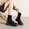 Botines elásticos tipo Martin para mujer, nueva colección otoño/invierno 2026, botines de tobillo modernos y versátiles, estilo retro, efecto adelgazante, adecuados para mujeres menudas, tacón grueso, botines ajustados