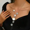 Moda Cruzada Europeia e Americana Versátil Colar Longo Feminino Joias de Temperamento Tendência Corrente Geométrica Redonda Oca