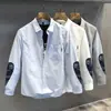 Camisa branca masculina de manga comprida com retalhos paisley retrô e tendência de outono, estilo Hong Kong, estilo japonês, camisa legal