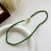 Colar Longo Frisado de Pedra Natural Verde Vintage Novo Estilo Chinês Estilo Nacional Estilo Antigo Anel Lockbone Cadeia Acessórios para Mulheres