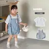 Conjunto de Camiseta a Rayas y Peto de Verano 2026 para Niños, Mameluco de Dibujos Animados, Ropa Delgada Protectora del Sol