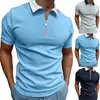 Camiseta informal para hombre, estilo europeo y americano, con estampado de estación independiente, manga corta, corte entallado, cremallera y solapa, polo para hombre