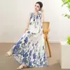 Novo Vestido de Algodão e Seda de Verão para Mulheres, Solto e Justo, Para Mães de Meia-Idade e Idosas, Saia de Grande Balanço, Saia Longa Elegante, Saia de Praia
