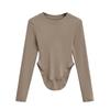 Top de roupa de ioga feminino Pilates gola redonda pequena manga longa primavera e verão barra curva vento puro anti cintura camiseta manga longa