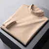 Camiseta Básica Desong para Hombre Otoño e Invierno Cuello Redondo Polar de Doble Cara Manga Larga Ajustada Cálida Interior Cuello Medio Top Ins