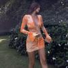 Vestido ajustado de manga larga con cordones y estampado de falda lápiz al por mayor transfronterizo