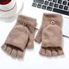 Guantes de Felpa Plegables para Mujer Invierno Estilo Coreano Mantenimiento del Calor Dedos Expuestos Estudiantes Guantes para Exteriores Engrosados Guantes de Punto para Ciclismo