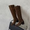 Moda Estilo Británico Chica Popular Botas Altas 2026 Otoño e Invierno Nuevas Punta Cuadrada Tacón Grueso Adelgazantes Botas de Montar por Encima de la Rodilla para Mujer