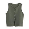 Comercio Exterior Europeo y Americano Verano Nuevo Moda para Mujer Color Sólido Cuello Redondo Suelto Casual Tejido Plano Sin Mangas Top Corto