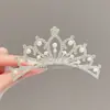 Tiara de coroa de alta qualidade para crianças, coroa de princesa com strass e pente para apresentações de meninas, grampo de cabelo elegante estilo coreano