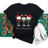 Copas de Vino Sombreros de Navidad Camiseta Negra para Mujer Regalo de Navidad