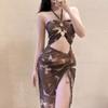 Vestido Largo de Lujo Ligero Retro Simple Elegante Diosa Ajustado Adelgazante con Abertura para Vacaciones de Aguas Termales Traje de Baño para Mujer