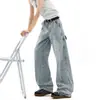 Calça Jeans Wide Leg Vintage Estilo Americano Lavada de Caimento Solto para Homem, Calça Comprida de Perna Reta Tendência Marca Levemente Flare