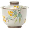 Tazón de cerámica de alta calidad para té kung fu, con tapa, taza de té antiquemaduras, cubierta pintada a mano gris fábrica hierba y madera