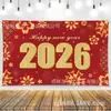 Transfronterizo Nuevo 2026 Nuevo Rojo Chino FelizAñoNuevo Banner de Celebración de Feliz Año Nuevo Tela de Fondo