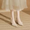 Tacones Altos Franceses, Zapatos Femeninos de Talla Pequeña para Dama de Honor, Zapatos de Boda para Mujer, Vestido de Novia Principal, Zapatos Planos de Seda y Satén para Niña, Zapatos de Tacón Grueso para Embarazadas