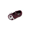 Zapatos de piel para niños con estampado de rombos, nueva colección otoño 2026, diseño de bloques de color con lazo, puntera baja, estilo slip-on suave, bailarinas redondas para niños