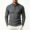 Comercio exterior otoño e invierno europeo y americano de punto acanalado con media cremallera para hombre, cuello medio alto, cálido, talla grande, suéter de punto casual, suéter grueso para hombre