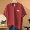Camiseta de algodón grueso de 260 g para mujer, diseño de nicho de manga corta, holgada, de verano, con cuello redondo y media manga, marca de moda