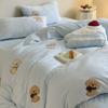Conjunto de Quatro Peças de Veludo Leite para Filhotes de Inverno Desenho Animado Toalha Bordada Espessada Lençóis de Veludo Coral e Fronhas Roupa de Cama Quente