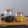 Pote de Armazenamento de Temperos com Contas de Madeira, Pote Transparente Doméstico para Frutas Secas, Lanches e Grãos, Lata de Chá Selada de Vidro Borossilicato Alto