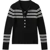 Top de punto ummoimo con rayas blancas en jacquard y bloques de color, cuello semiabierto, manga larga para mujer, otoño, de alta gama, corte ajustado