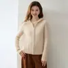 Novedad de Otoño Estilo Perezoso Suéter de Cachemira Tejido en Punto Trenzado para Mujer con Capucha y Cremallera Cárdigan Prendas de Punto que Reducen la Edad Ropa de Abrigo