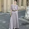 Conjunto Completo de Ropa Informal y Estilo Perezoso Estilo Coreano, Nuevos Estilos de Verano, Conjunto de Dos Piezas de Camisetas de Manga Corta con Hombro Descubierto y Pantalones de Pierna Ancha