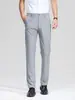 Calça Masculina de Seda Gelada Stretch para Primavera e Verão, Casual de Negócios, Corte Reto, Respirável, Anti-amassado, Slim-Fit