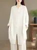 Camisa de Manga Larga de Algodón y Lino de Estilo Casual Retro Artístico, Delgada, Nueva para Primavera y Otoño, con Cárdigan de Botones para Mujer