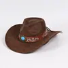 Sombrero de Vaquero Occidental con Patrón Bordado Sombrero Jazz de Ante Sintético Otoño e Invierno Sombrero de Vaquero Occidental Retro Americano Protección Solar